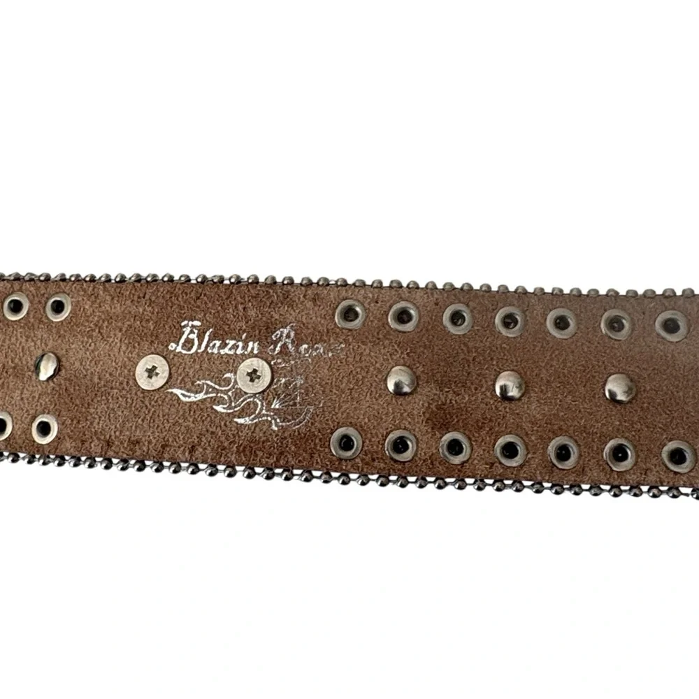 Blazin Roxx embossed leather western belt, crystal conchos,rhinestones, studs, M